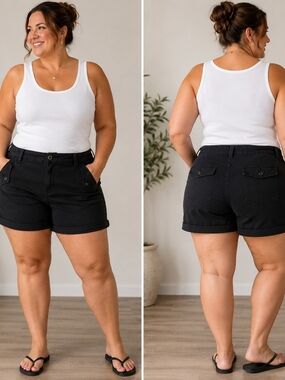 Torrid Black Cuffed Utility Shorts Size 22